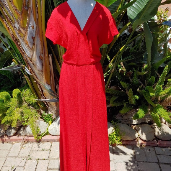 Poustovit Red Maxi Dress Gown V-neck Slit sz 12 - Picture 1 of 6